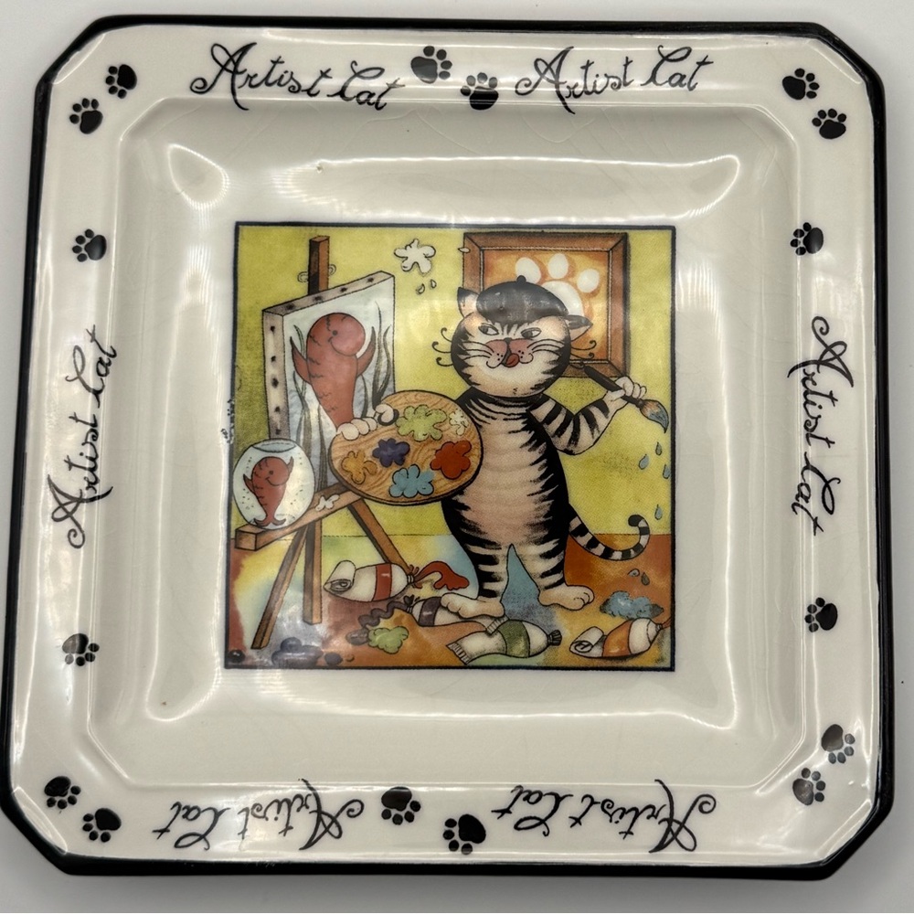 Vintage Cat Occupation Artist Cat Decorative Plate - Made in Italy